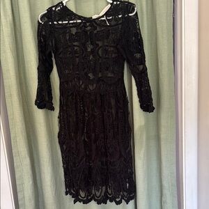 Free People Black Lace Long Sleeve Dress